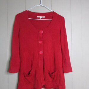 Carolyn Taylor Cardigan Sweater S 3/4 Sleeve Pockets Big Buttons Red